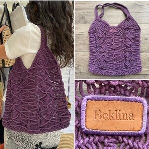 Beklina Purple Macrame Handmade Cotton Rope Tote Bag